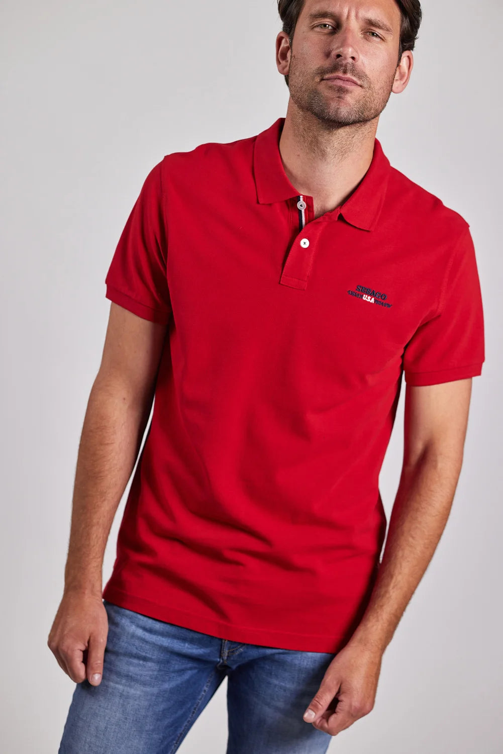Sebago Authentic Logo Pique Polo T-shirt Herre - Red -