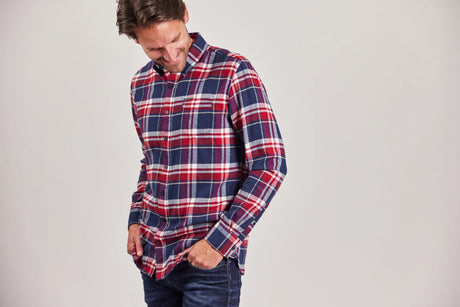 Sebago Tom Flannel Check Shirt Skjorte Herre - Navy/Red -