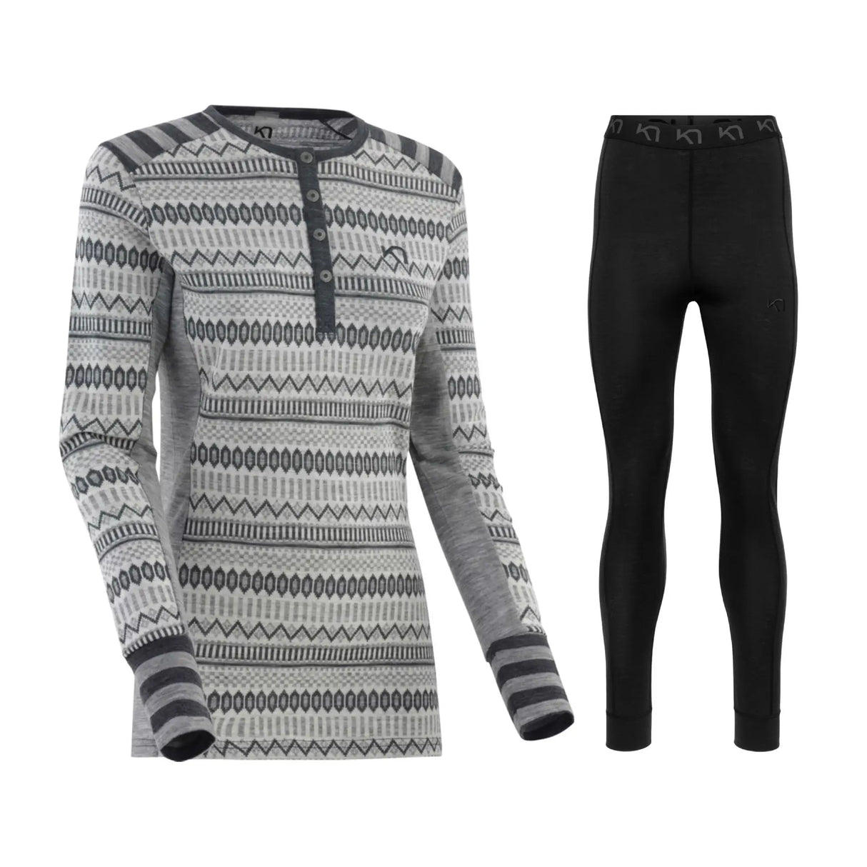 Kari Traa Åkle Long Sleeve & Klara Pant Skiundertøj Sæt Dame - Dove / Black - XL