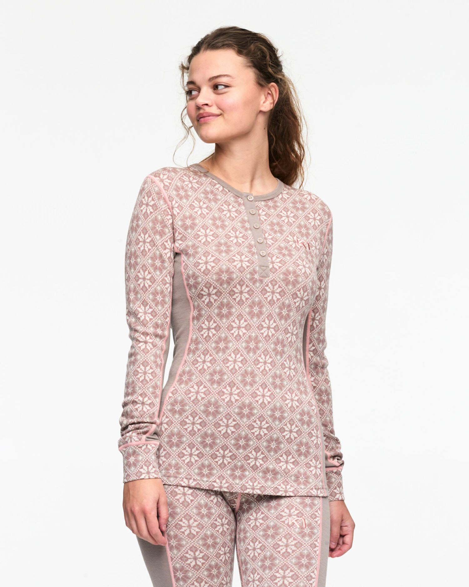 Kari Traa Rose Long Sleeve High Waist Skiundertøj Sæt Dame - Taupe -