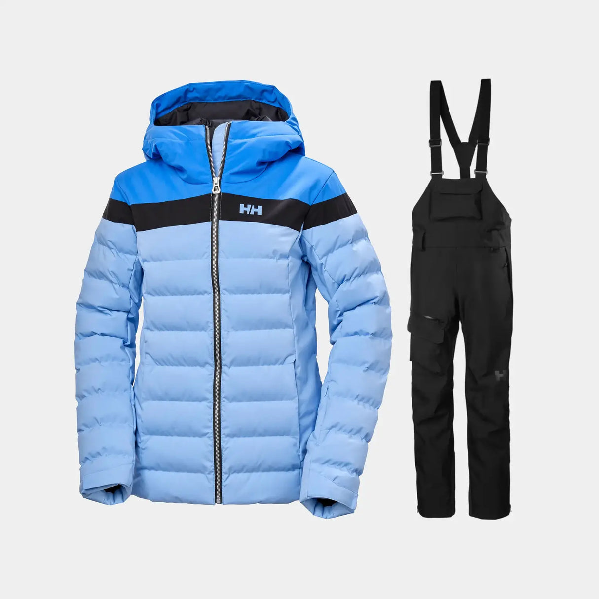 Helly Hansen Women's Imperial Puffy Ski Jacket & Powderqueen Bib Ski Pants Skisæt Dame - Bright Blue / Black - XL
