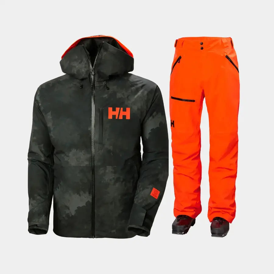 Helly Hansen Men's Powderface / Sogn Skisæt Herre - Black Marble / Neon Orange - 2XL