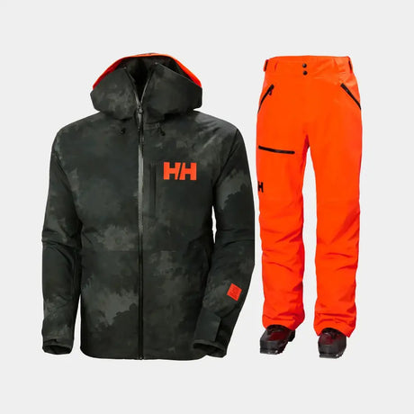 Helly Hansen Men's Powderface / Sogn Skisæt Herre - Black Marble / Neon Orange - 2XL