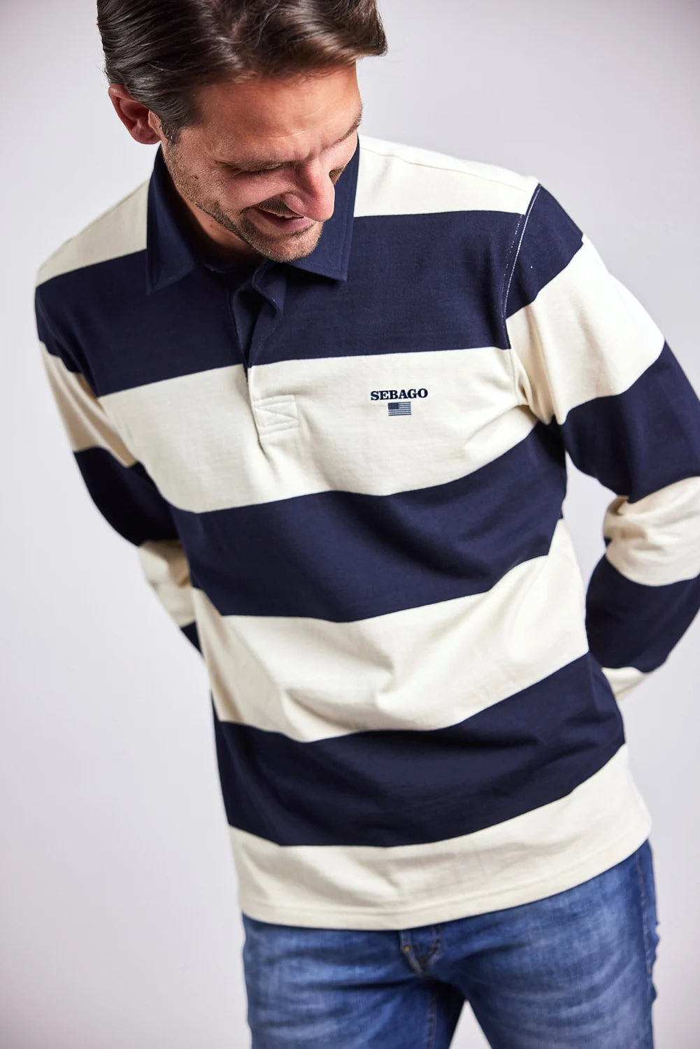 Sebago Gabe Rugger Rugbytrøje Herre - Navy/White -