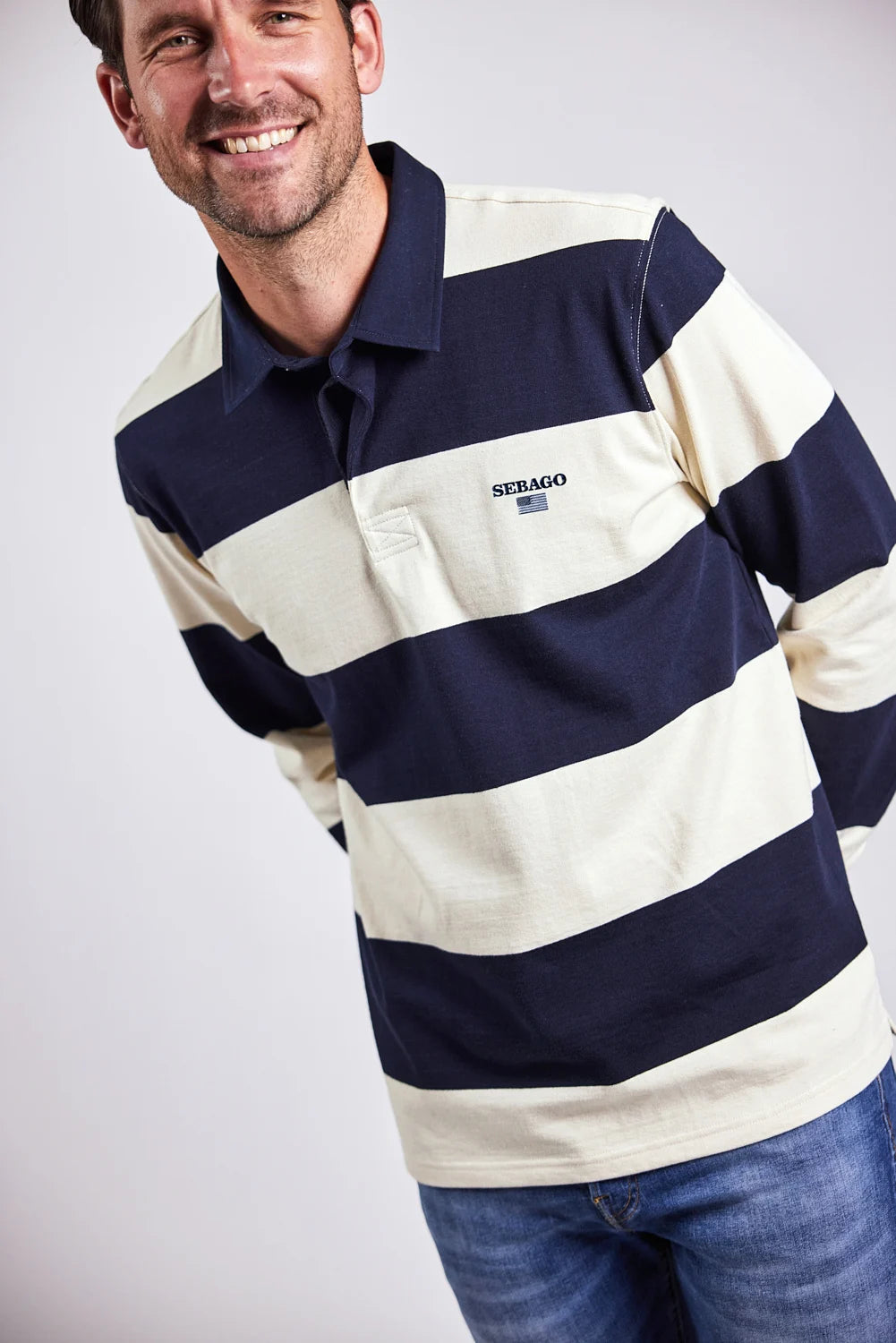 Sebago Gabe Rugger Rugbytrøje Herre - Navy/White - Navy White