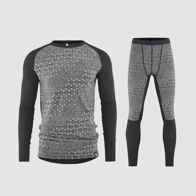 Bula Geo Merino Wool Crew Skiundertøj Sæt Herre - Dark Grey / Grey Melange - XL