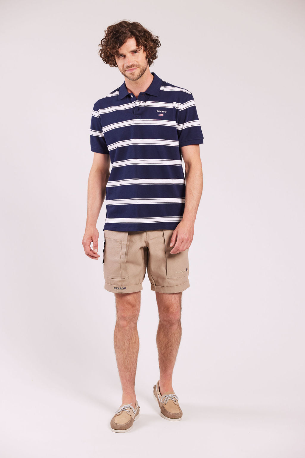 Sebago Milo Striped Pique Polo T-shirt Herre - Navy/White -