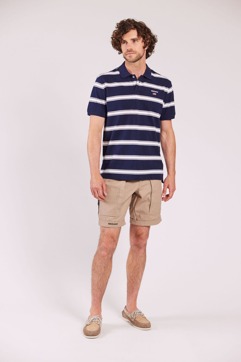 Sebago Milo Striped Pique Polo T-shirt Herre - Navy/White -