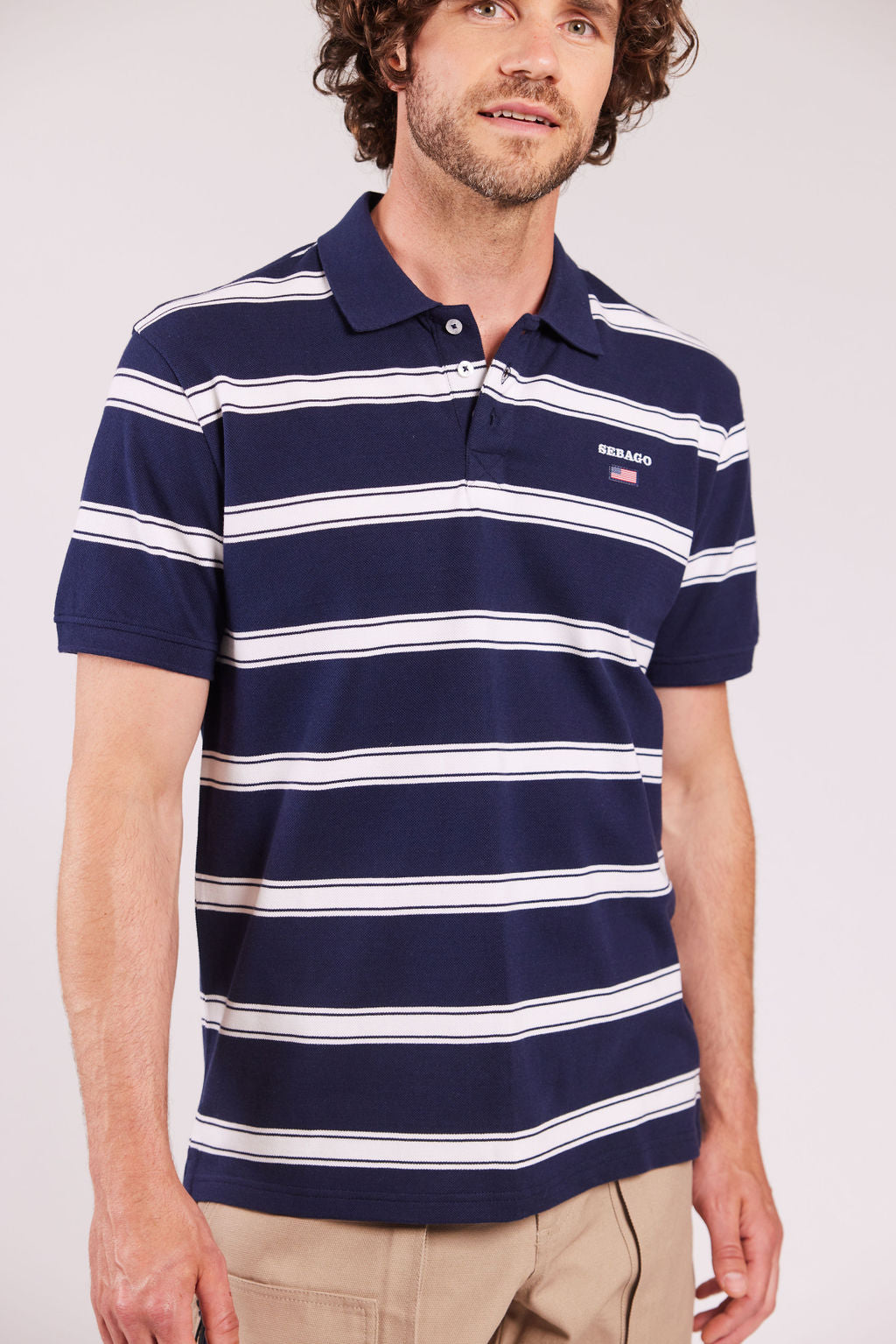 Sebago Milo Striped Pique Polo T-shirt Herre - Navy/White -