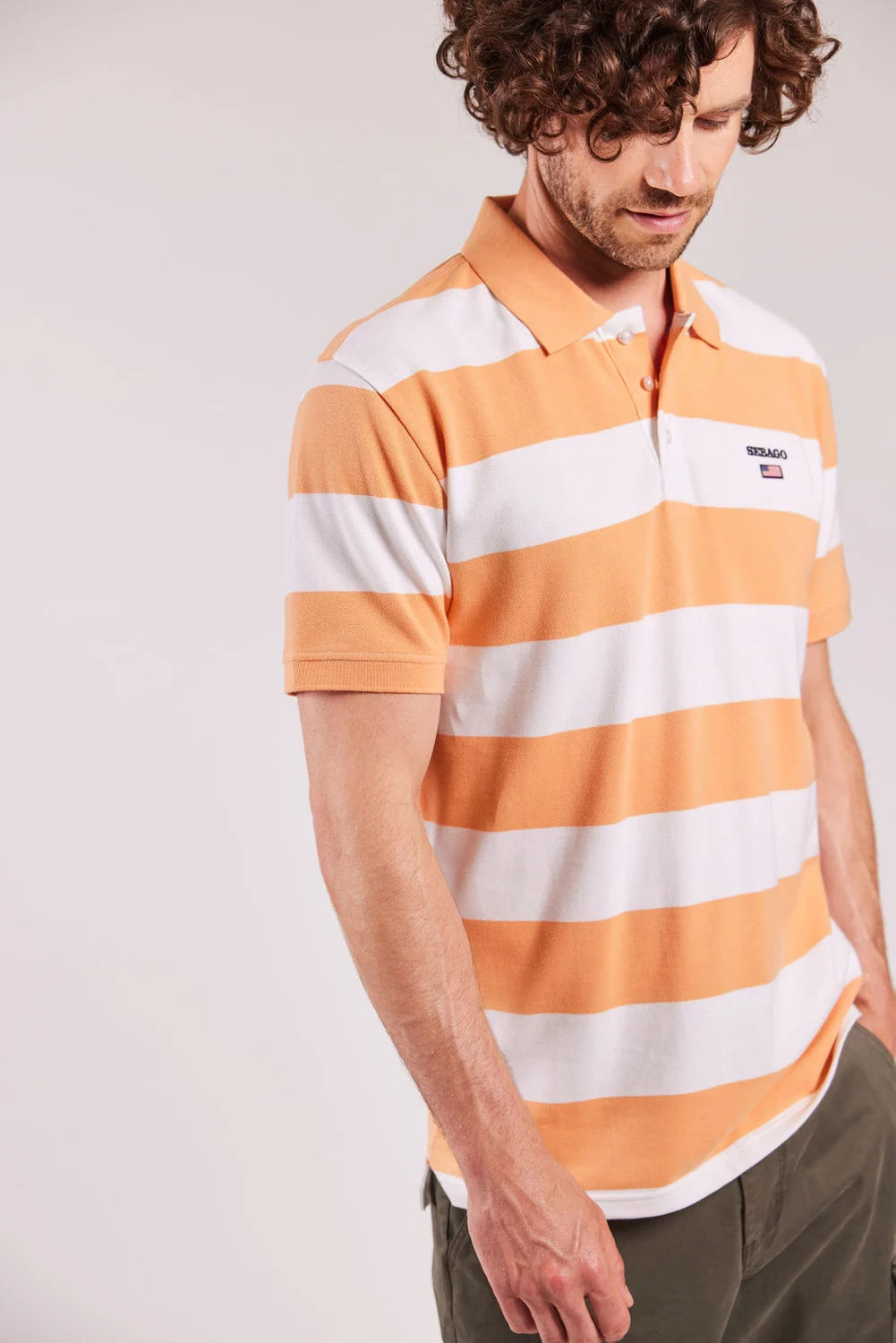Sebago Mick Block Striped Pique Polo T-shirt Herre - Peach/White - Peach White
