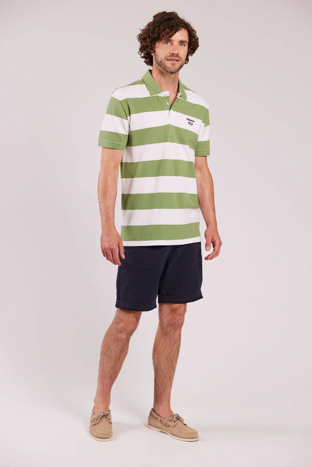 Sebago Mick Block Striped Pique Polo T-shirt Herre - Olive/White -