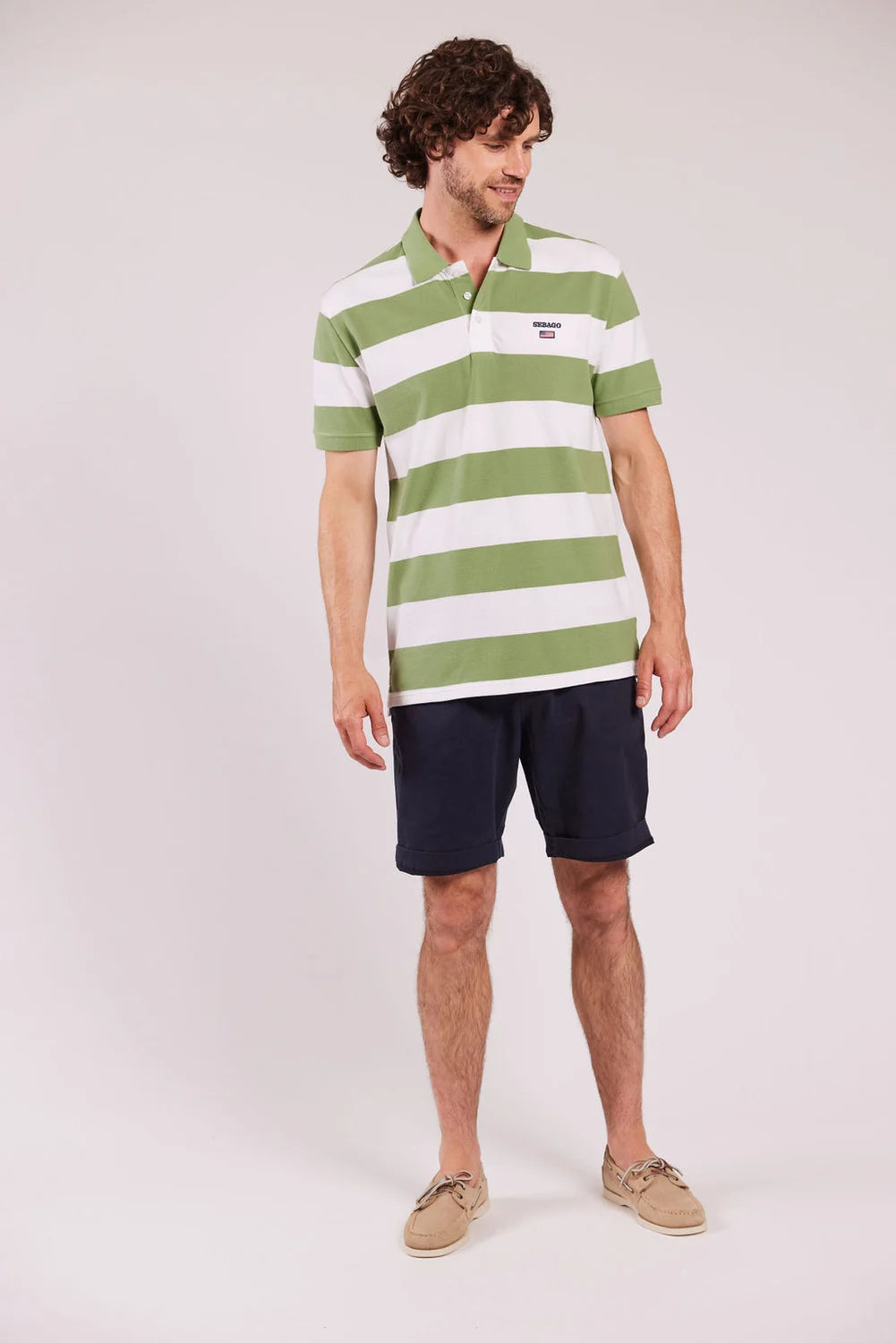 Sebago Mick Block Striped Pique Polo T-shirt Herre - Olive/White -