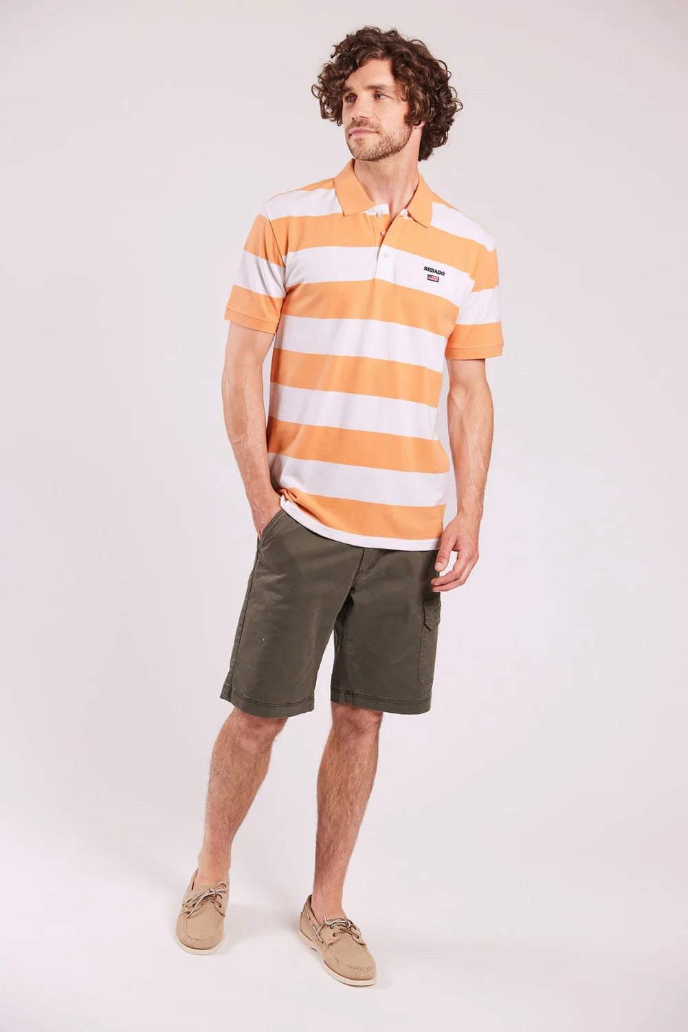 Sebago Mick Block Striped Pique Polo T-shirt Herre - Peach/White -