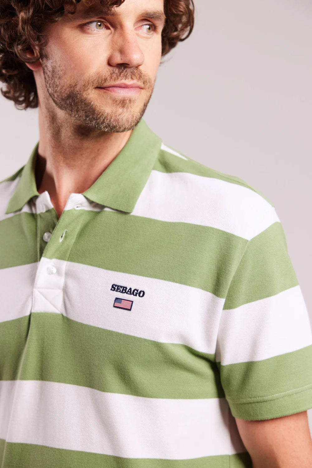 Sebago Mick Block Striped Pique Polo T-shirt Herre - Olive/White - Olive White