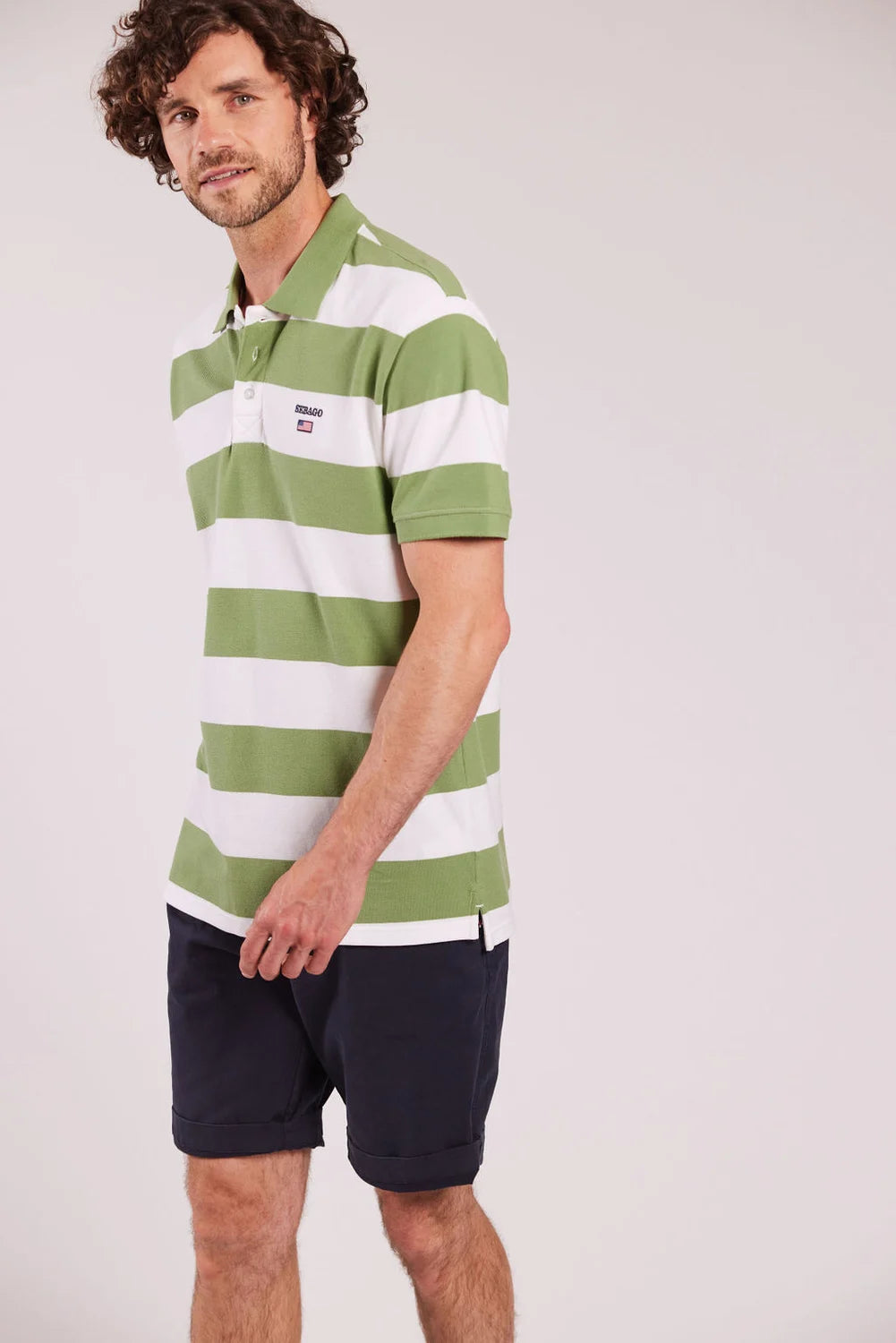 Sebago Mick Block Striped Pique Polo T-shirt Herre - Olive/White -