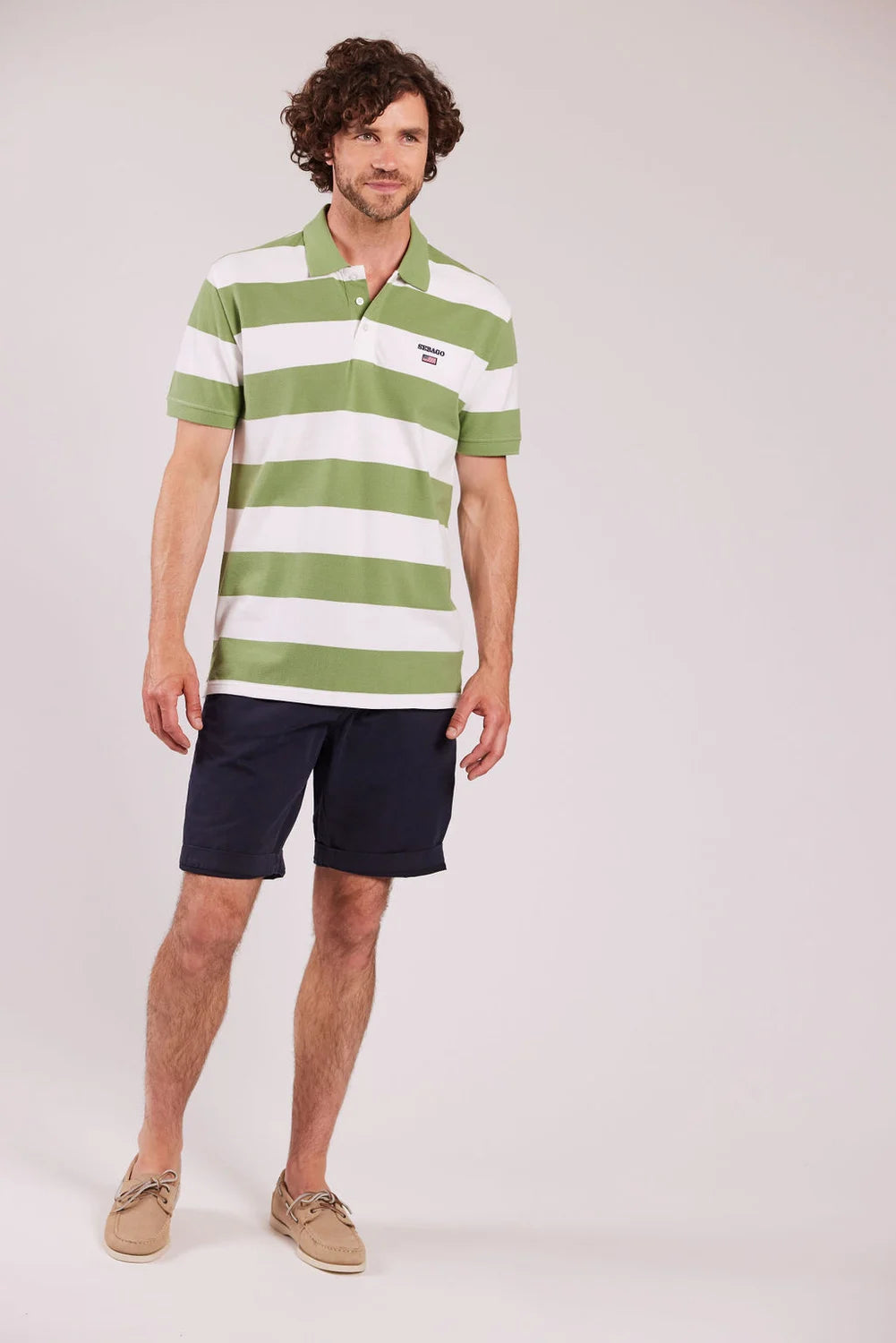 Sebago Mick Block Striped Pique Polo T-shirt Herre - Olive/White -
