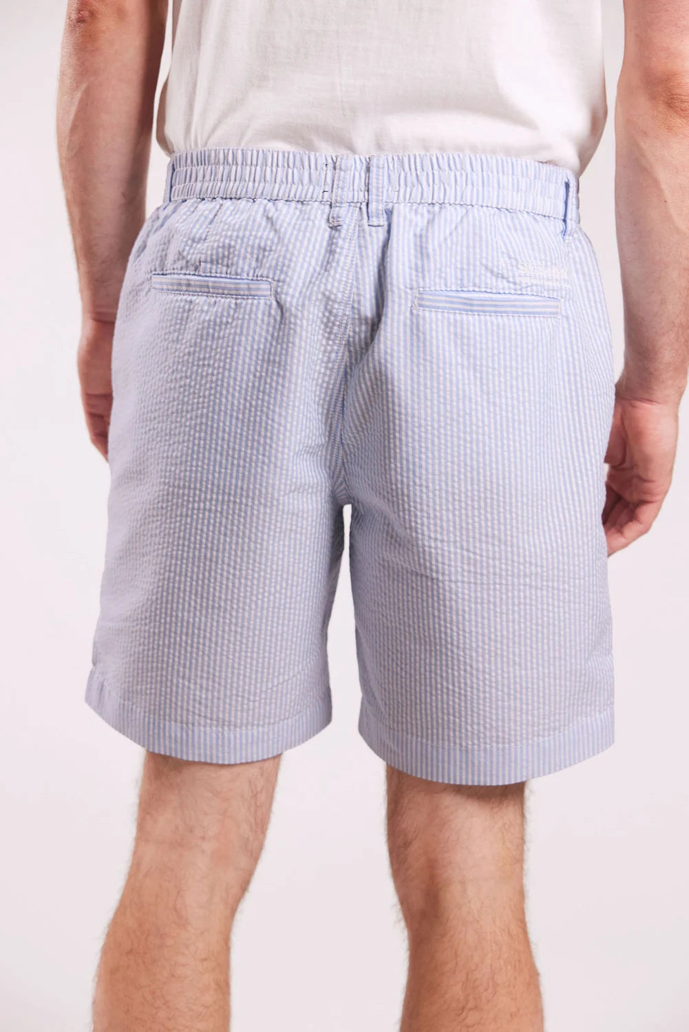 Sebago Seersucker Shorts Herre - Light Blue/White -