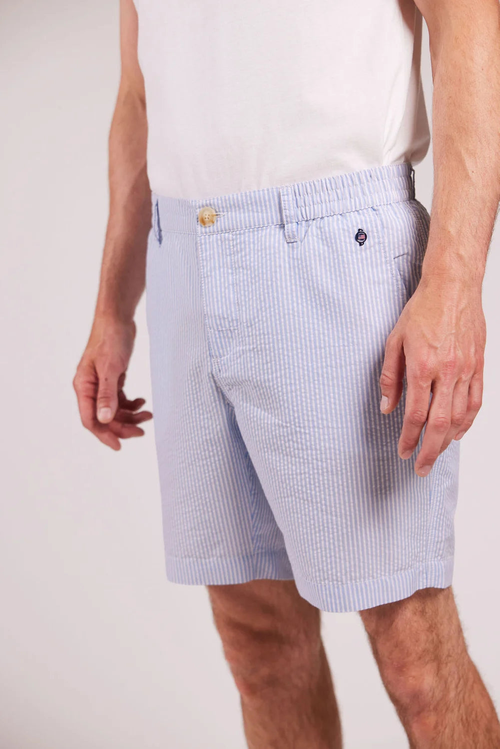 Sebago Seersucker Shorts Herre - Light Blue/White -