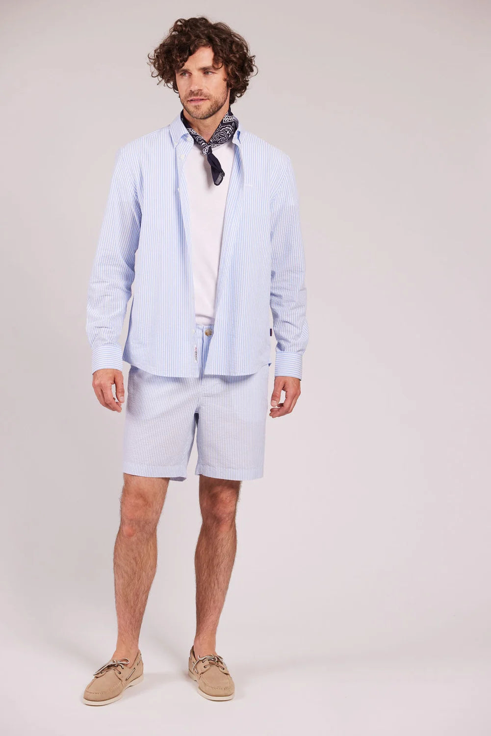 Sebago Seersucker Shorts Herre - Light Blue/White -