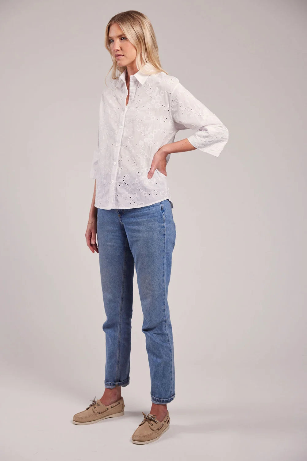 Sebago Helen Broderie Anglaise Blouse Bluse Dame -