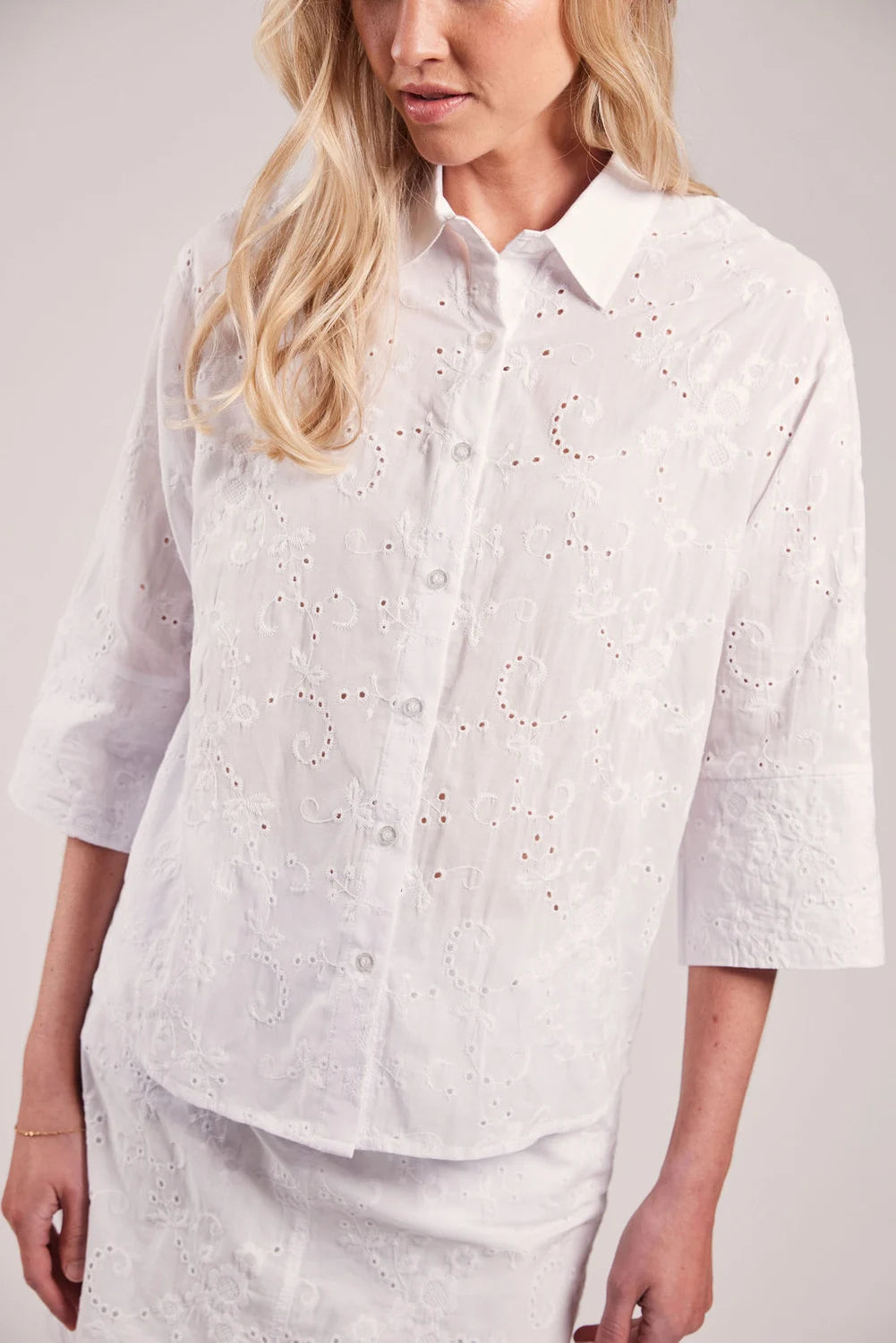 Sebago Helen Broderie Anglaise Blouse Bluse Dame - White
