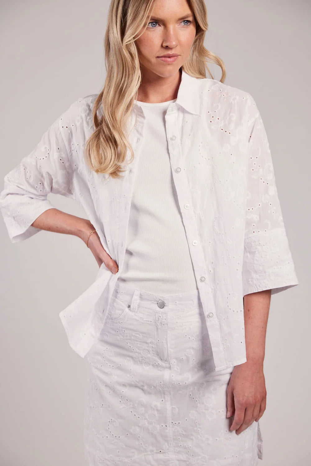 Sebago Helen Broderie Anglaise Blouse Bluse Dame -