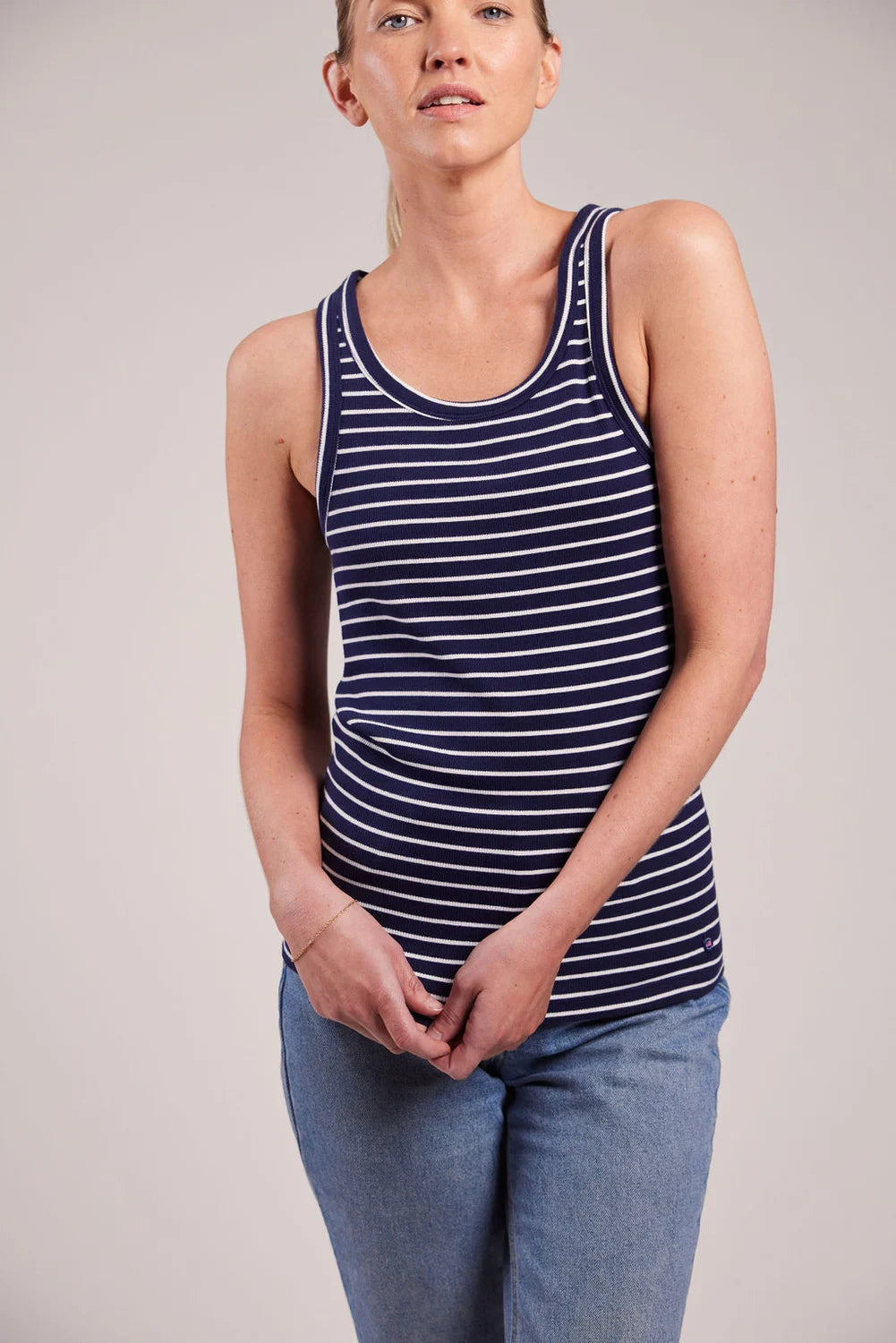 Sebago Vilma Ribbed Tank Top Dame - Navy/White - Navy White