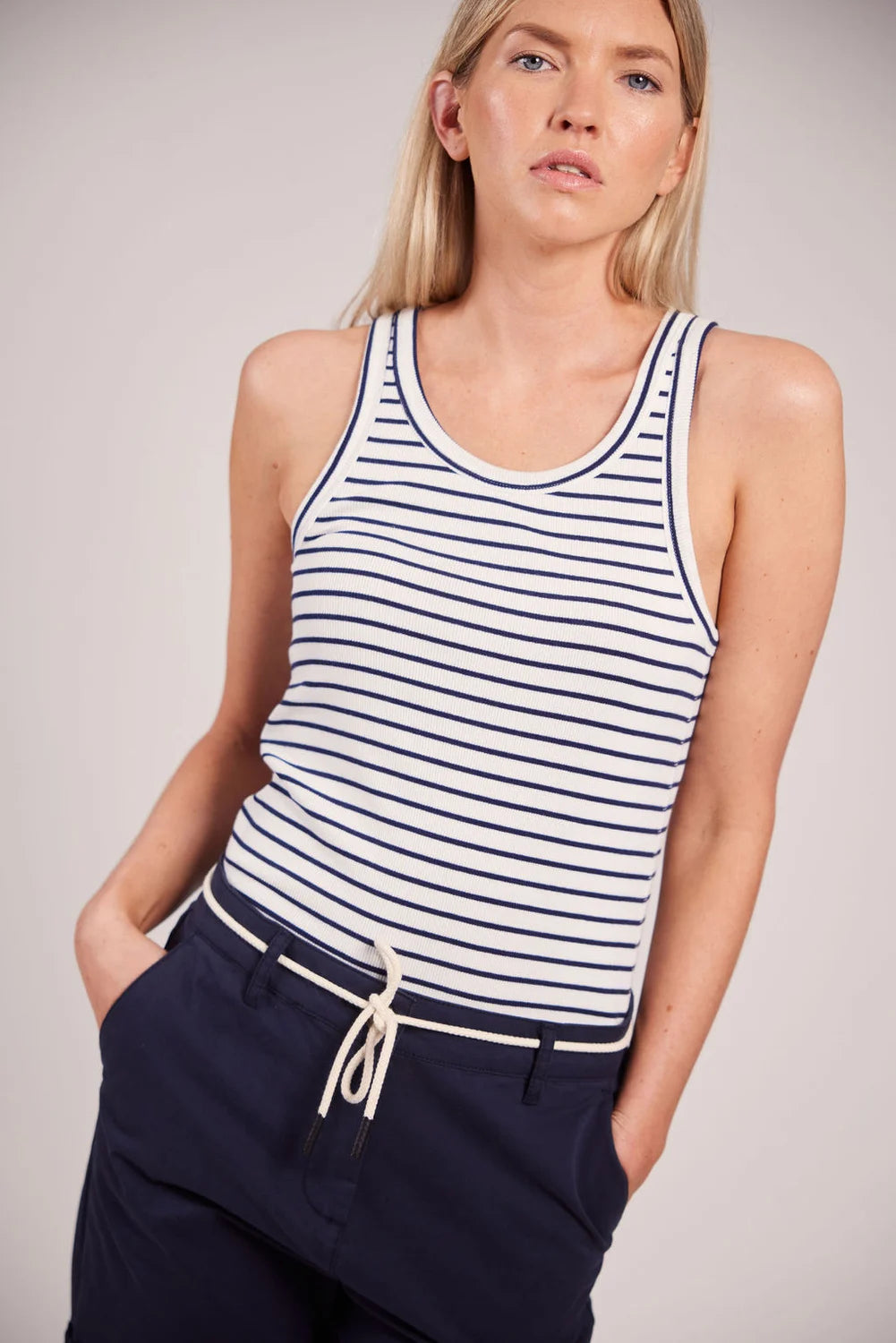 Sebago Vilma Ribbed Tank Top Dame - White/Navy - White Navy