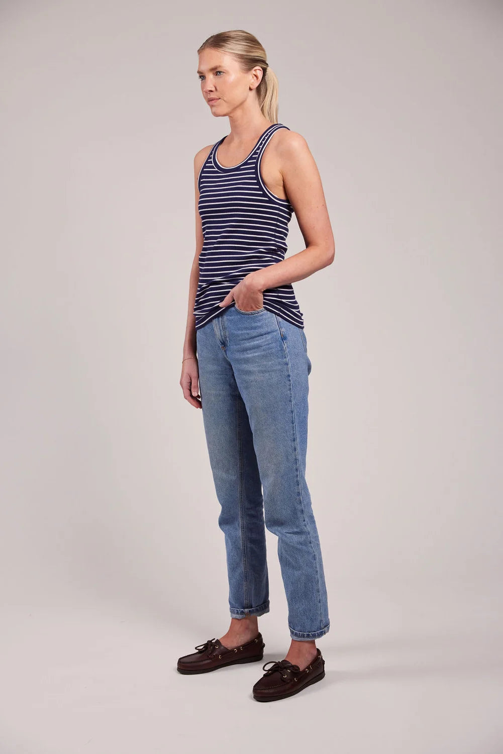 Sebago Vilma Ribbed Tank Top Dame - Navy/White -