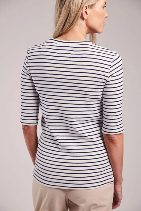 Sebago Vera Rib Half Sleeve Bluse Dame - White/Navy -