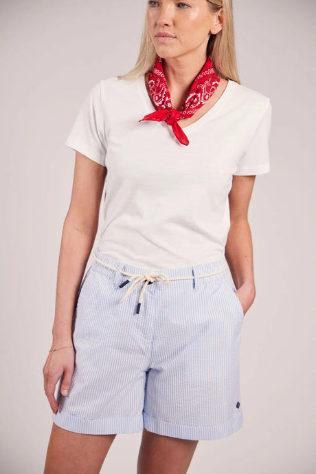 Sebago Tina Seersucker Shorts Dame - Light Blue/White -