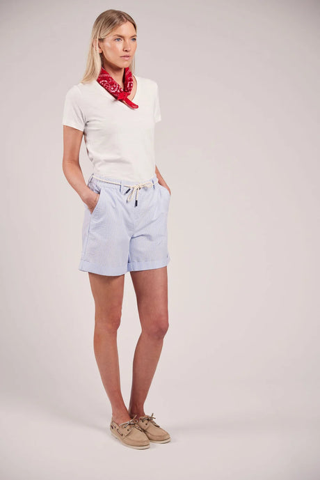 Sebago Tina Seersucker Shorts Dame - Light Blue/White - Light Blue White