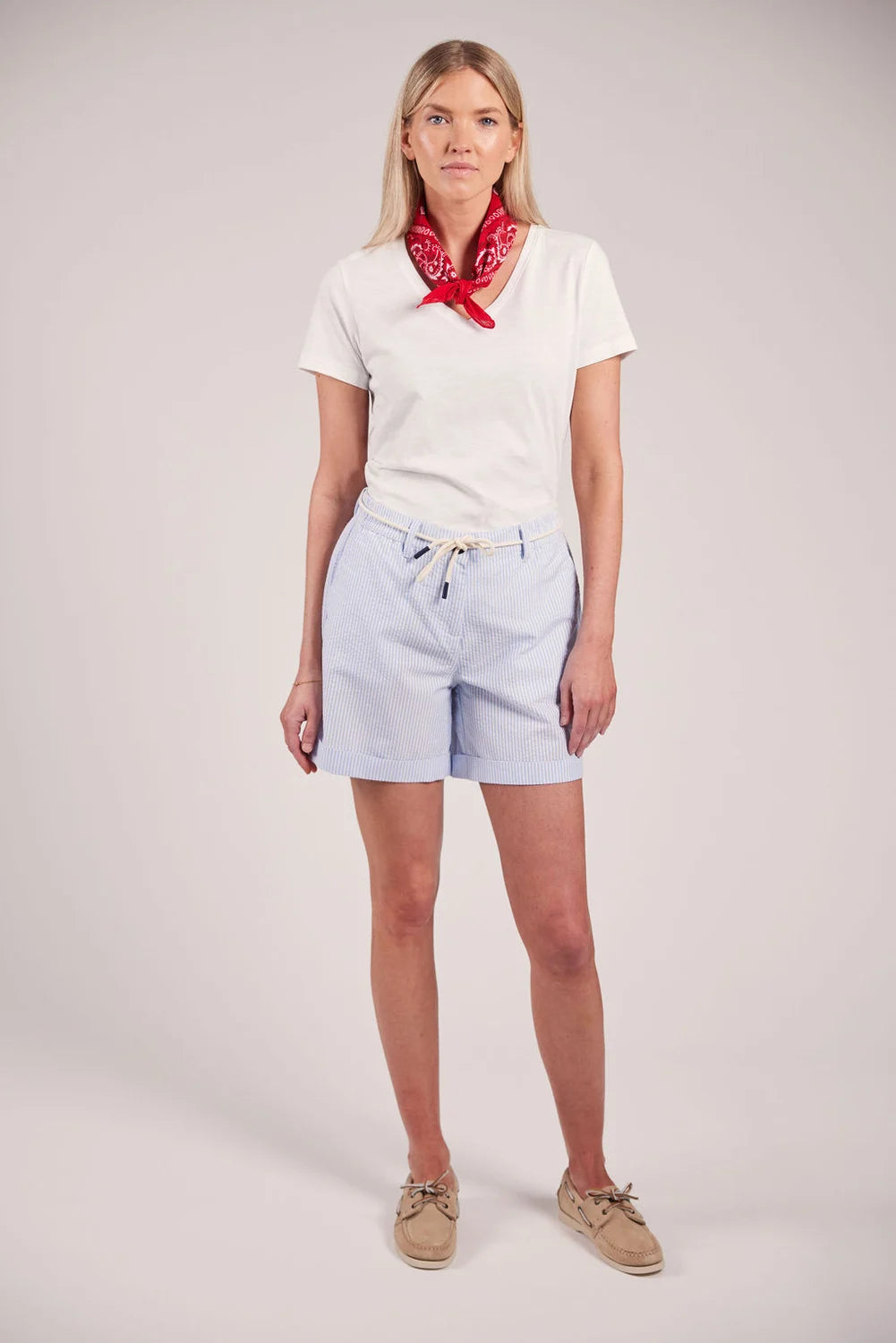 Sebago Tina Seersucker Shorts Dame - Light Blue/White -