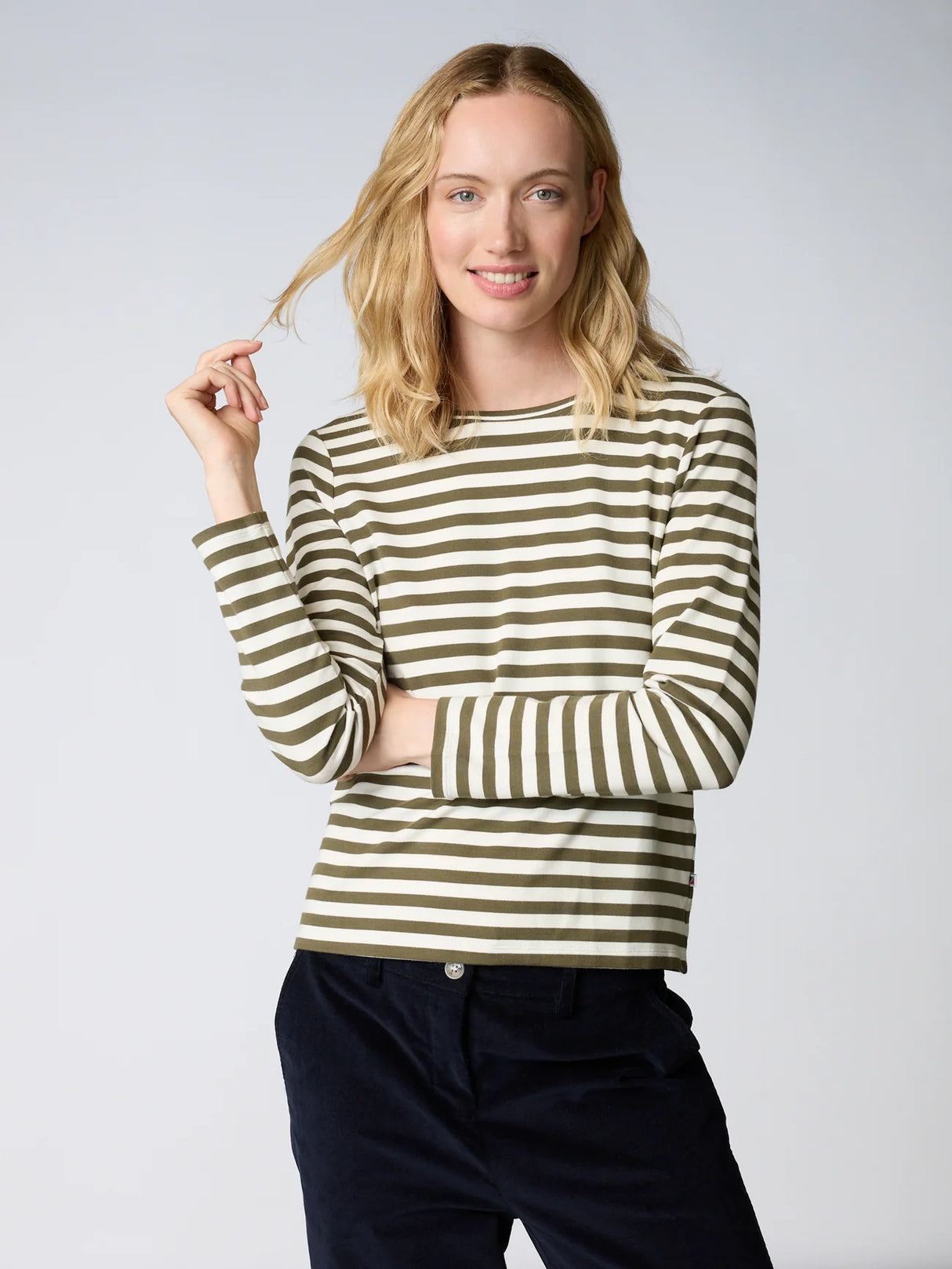 Redgreen Women Fie Long Sleeve T-shirt Dame - Olive Stripe