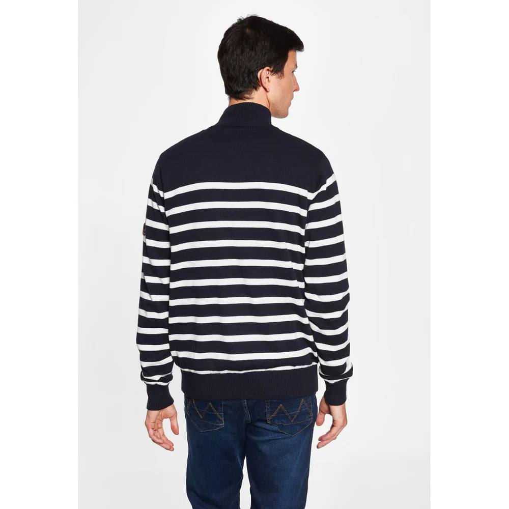 Sea Ranch Haakon Striped Knit Cardigan Windbreaker Herre - Dark Navy/Pearl -