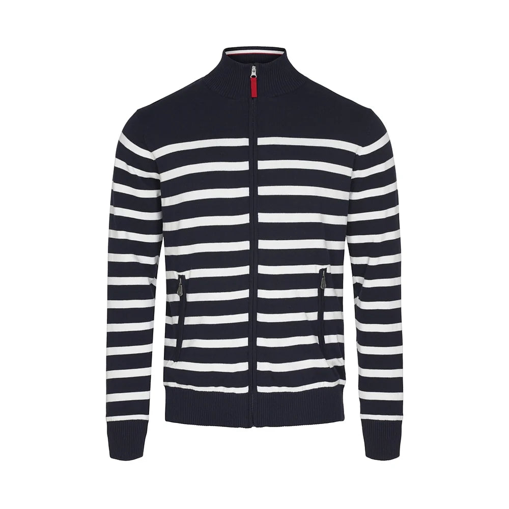 Sea Ranch Haakon Striped Knit Cardigan Windbreaker Herre - Dark Navy/Pearl - Dark Navy Pearl