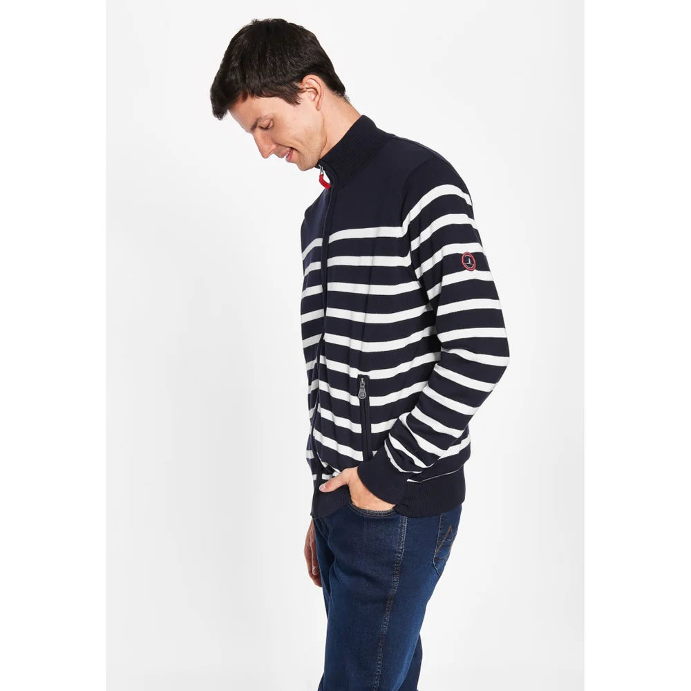 Sea Ranch Haakon Striped Knit Cardigan Windbreaker Herre - Dark Navy/Pearl -