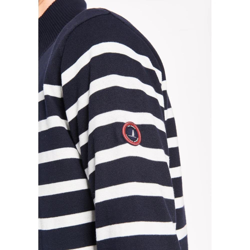 Sea Ranch Haakon Striped Knit Cardigan Windbreaker Herre - Dark Navy/Pearl -