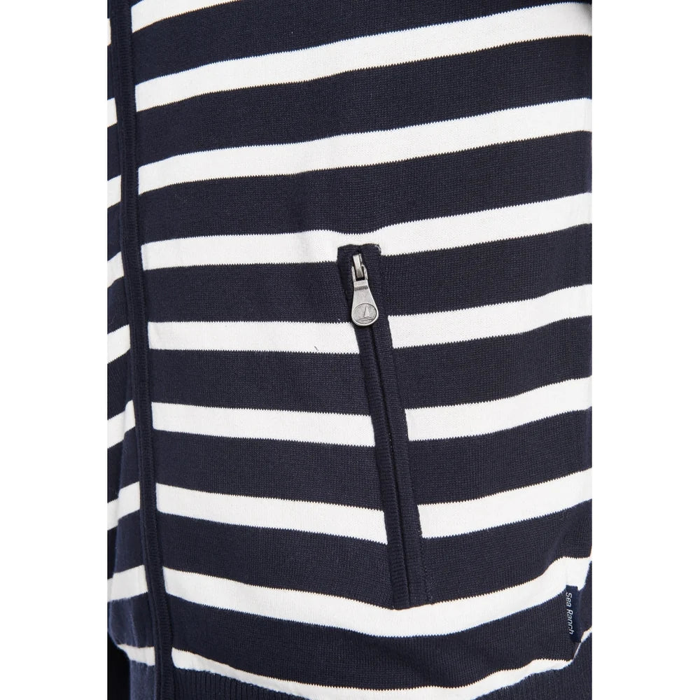 Sea Ranch Haakon Striped Knit Cardigan Windbreaker Herre - Dark Navy/Pearl -