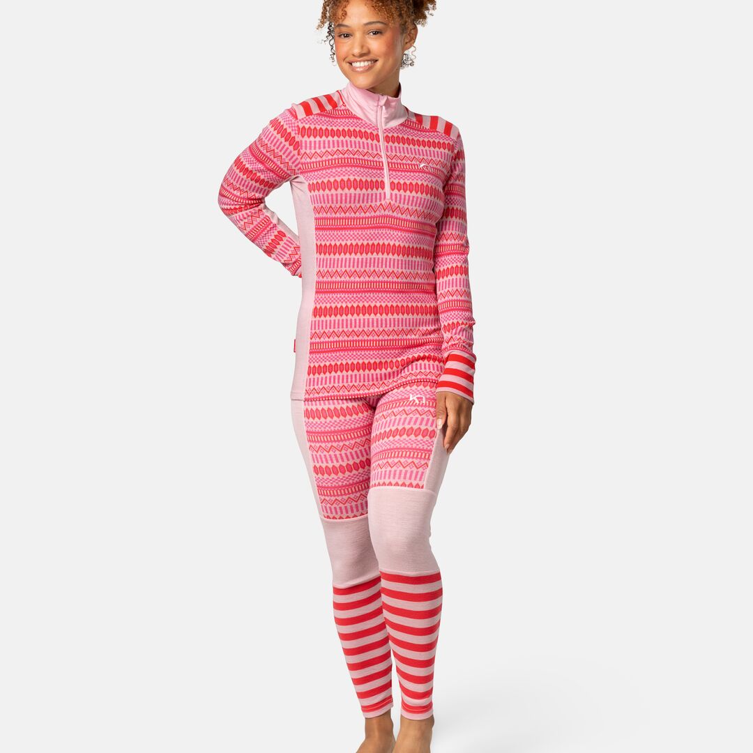 Kari Traa Åkle Half Zip High Waist Skiundertøj Sæt Dame - Gum Pink - XL
