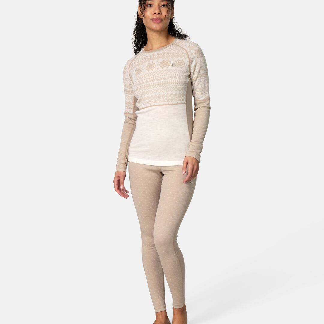Kari Traa Vilma Long Sleeve High Waist Skiundertøj Sæt Dame - Mocha -