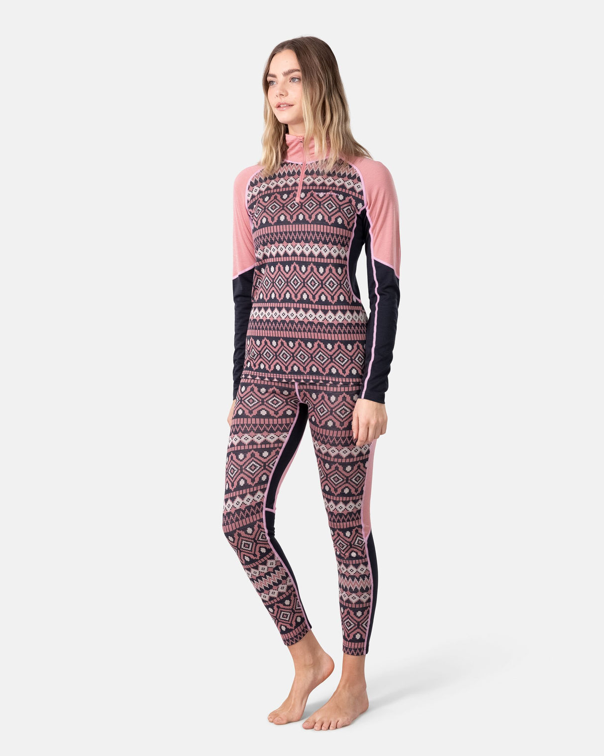 Kari Traa Malia Long Sleeve Skiundertøj Sæt Dame - Pastel Dusty Pink -