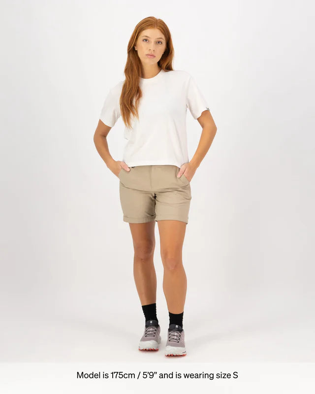 Mons Royale Yonder Merino Organic Cotton T-Shirt Dame - Vintage White -