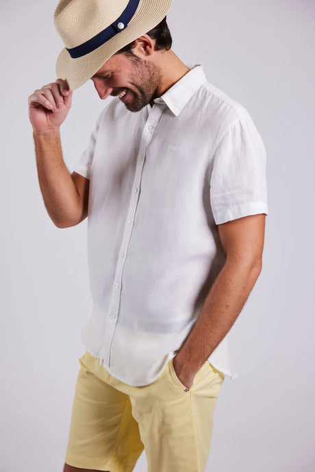 Sebago Linen Shirt Short Sleeve Kortærmet skjorte Herre - White -