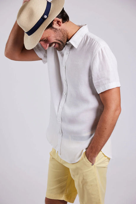 Sebago Linen Shirt Short Sleeve Kortærmet skjorte Herre - White -