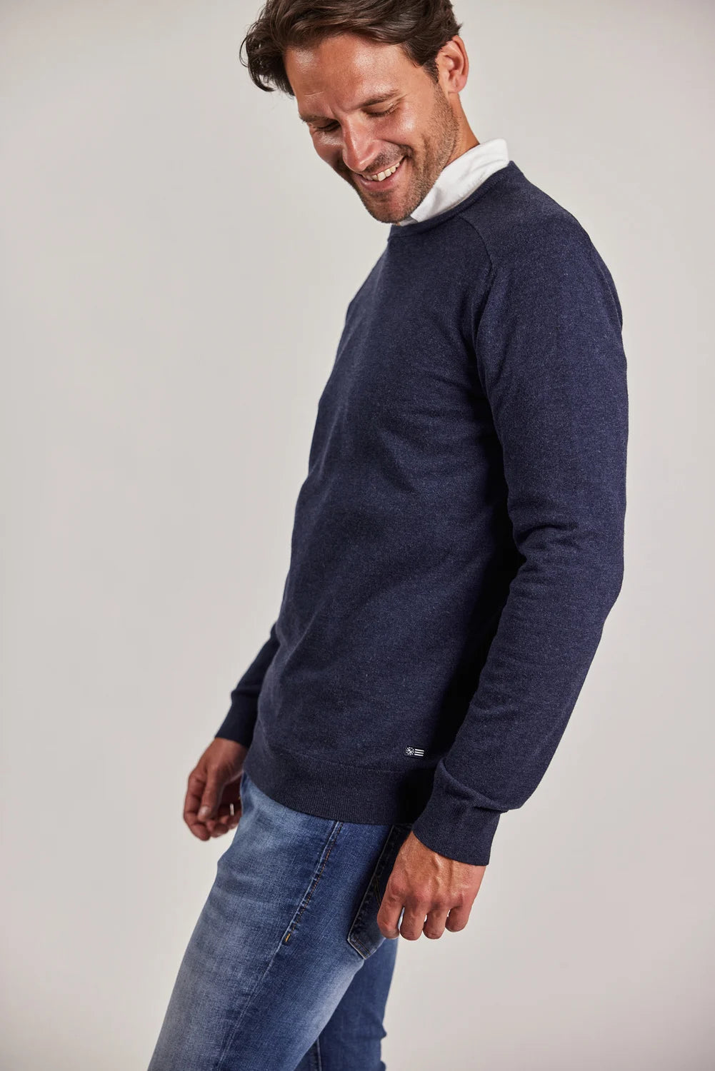 Sebago Merino Crew Knit Pullover Herre - Steel Blue Melange -