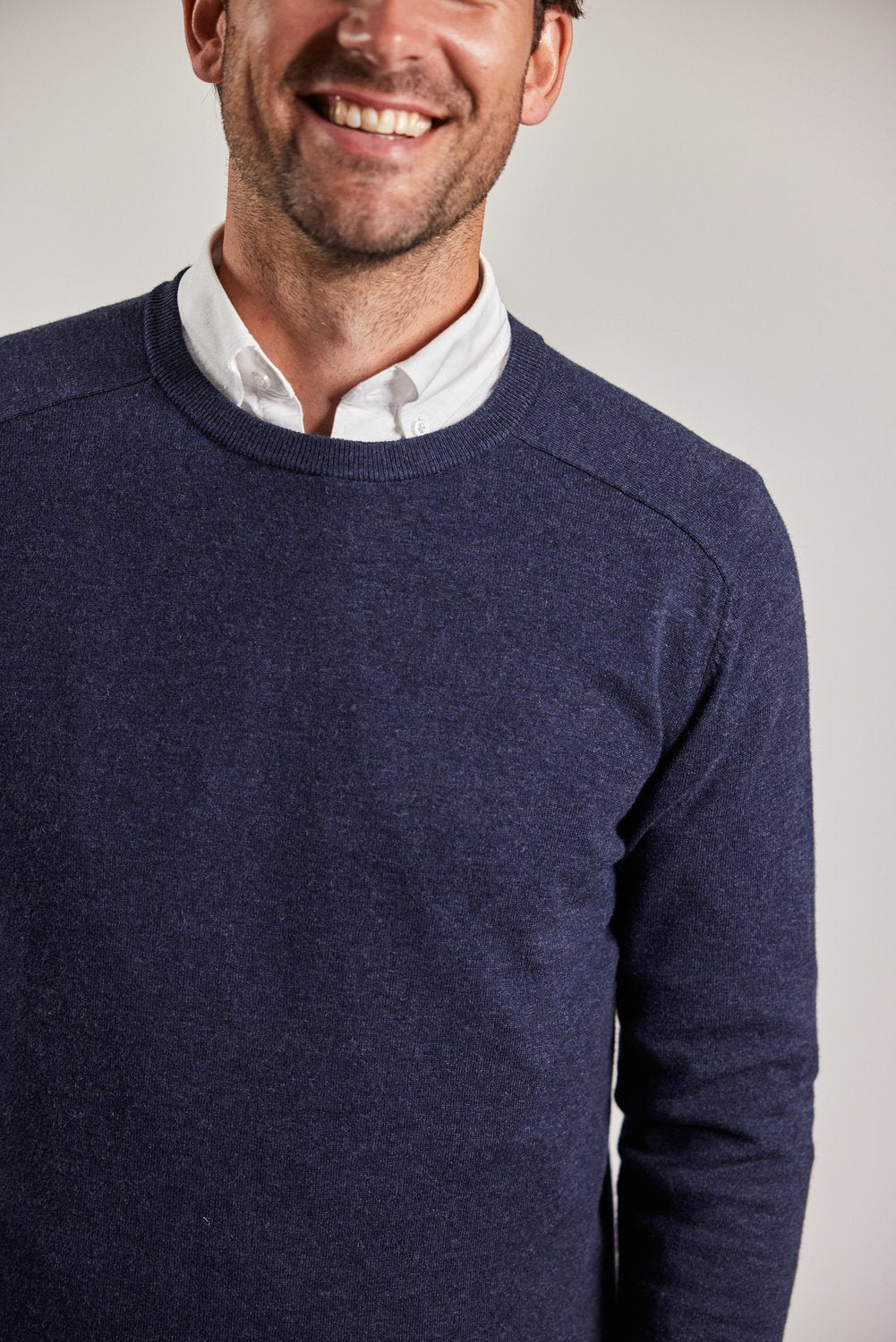 Sebago Merino Crew Knit Pullover Herre - Steel Blue Melange - Steel Blue Melange