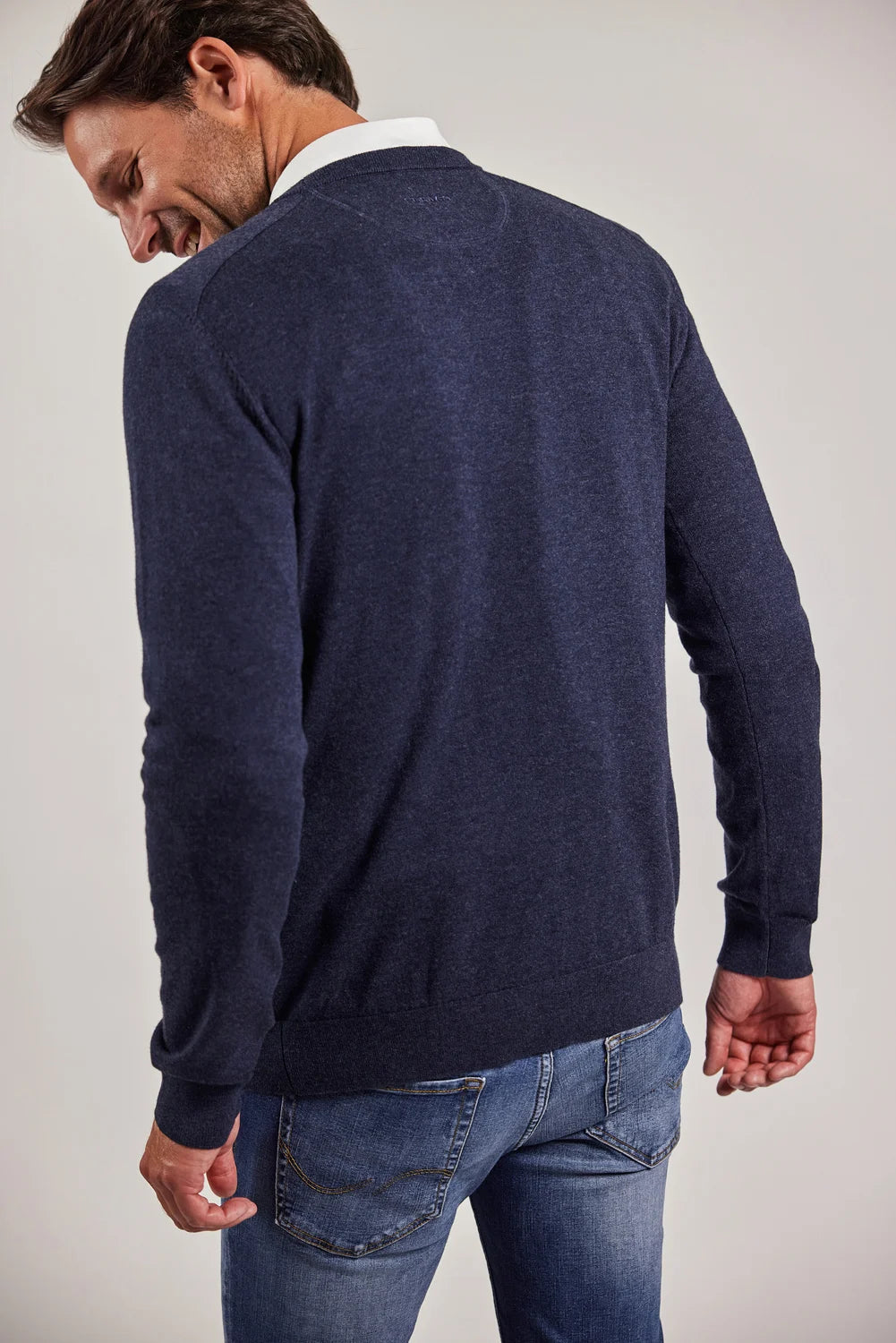 Sebago Merino Crew Knit Pullover Herre - Steel Blue Melange -