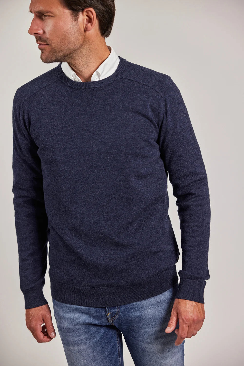 Sebago Merino Crew Knit Pullover Herre - Steel Blue Melange -