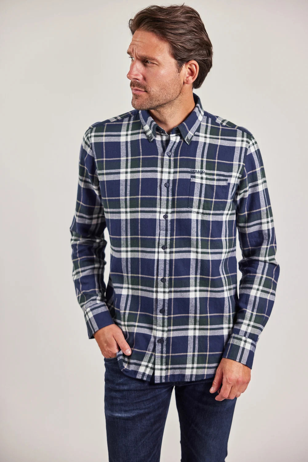 Sebago Tom Flannel Check Shirt Skjorte Herre - Navy/Green -